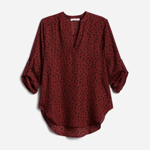Lush Warren split neck leopard blouse - red and black - Picture 1 of 8